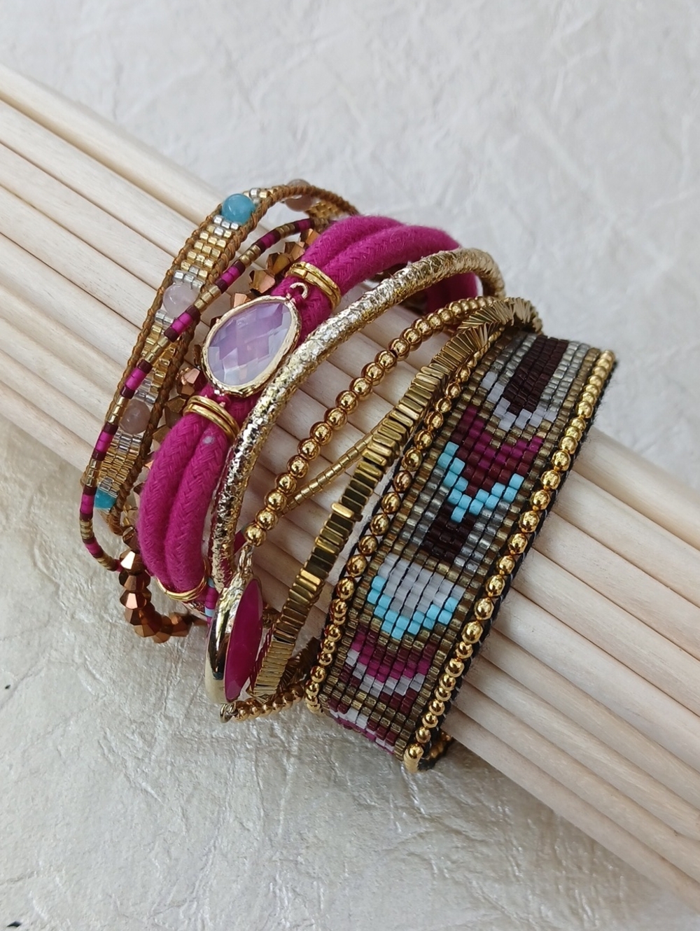 Hipanema Pink & Gold Multi-Strand Bracelet